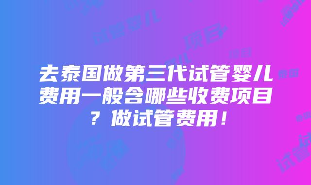 去泰国做第三代试管婴儿费用一般含哪些收费项目？做试管费用！