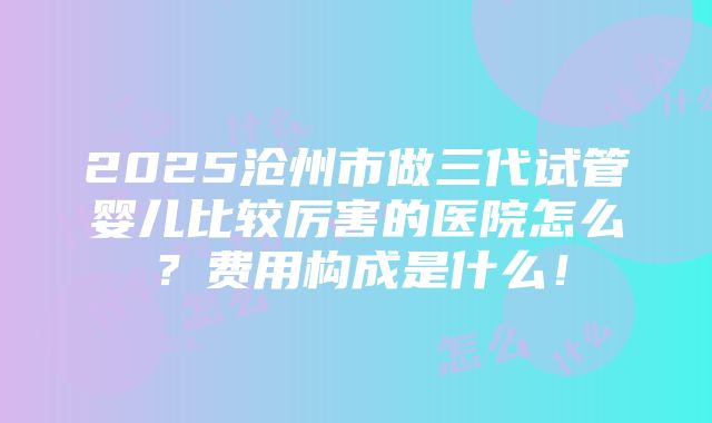 2025沧州市做三代试管婴儿比较厉害的医院怎么？费用构成是什么！