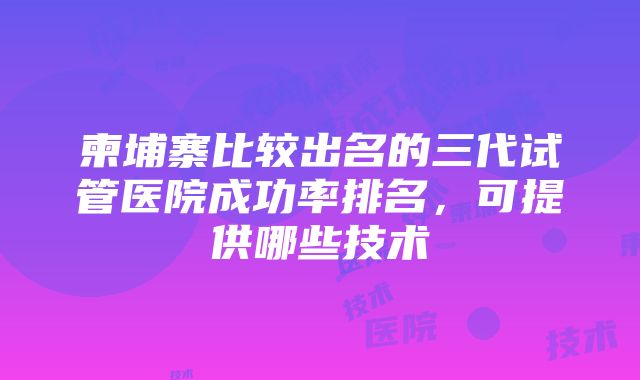 柬埔寨比较出名的三代试管医院成功率排名，可提供哪些技术