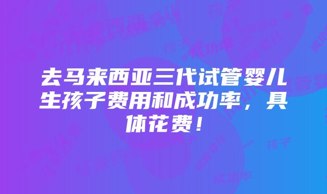 去马来西亚三代试管婴儿生孩子费用和成功率，具体花费！