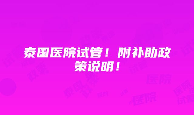 泰国医院试管！附补助政策说明！