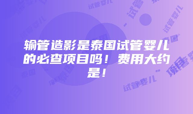 输管造影是泰国试管婴儿的必查项目吗！费用大约是！