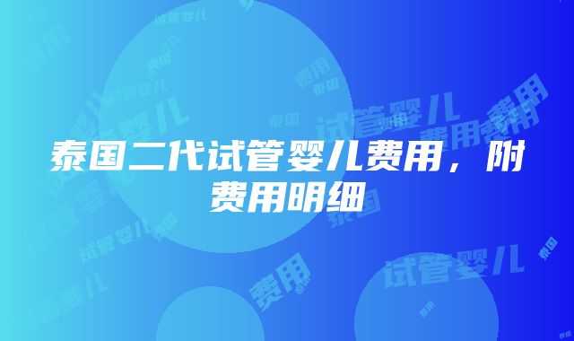 泰国二代试管婴儿费用，附费用明细