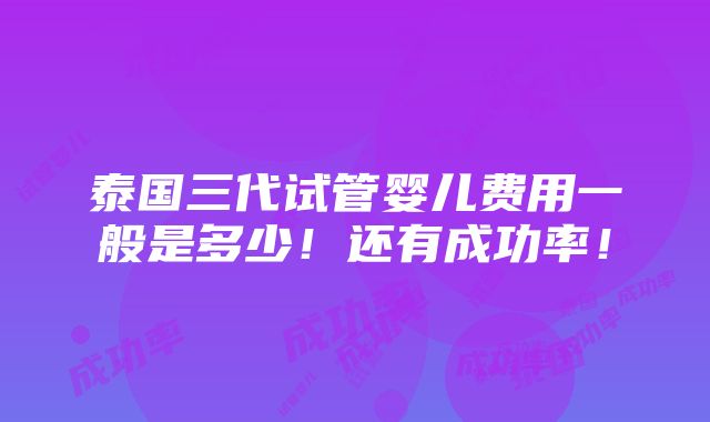 泰国三代试管婴儿费用一般是多少！还有成功率！