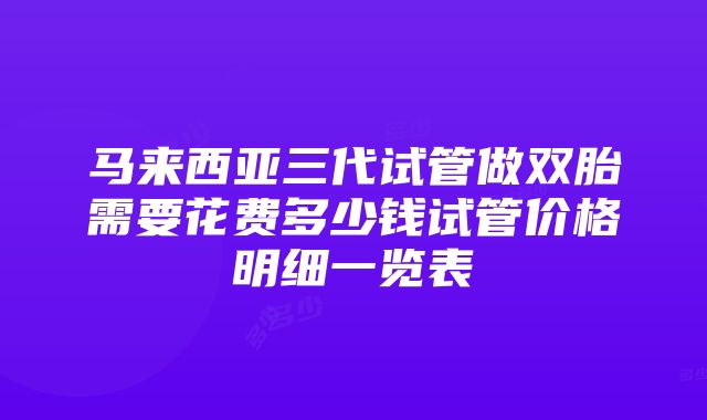 马来西亚三代试管做双胎需要花费多少钱试管价格明细一览表