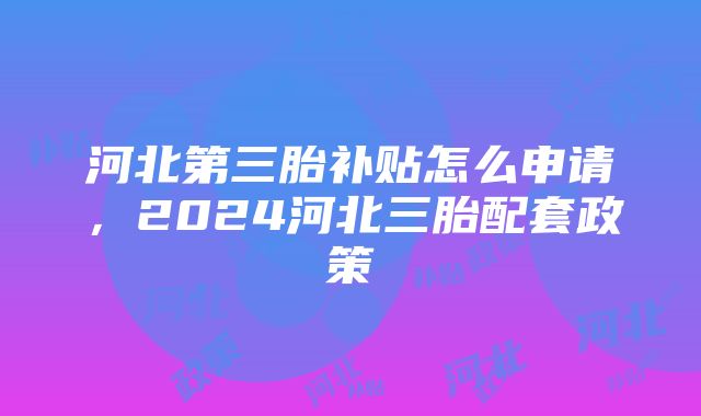 河北第三胎补贴怎么申请，2024河北三胎配套政策