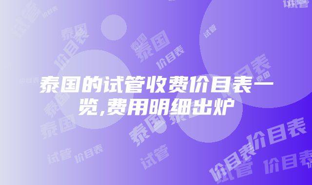 泰国的试管收费价目表一览,费用明细出炉