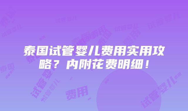 泰国试管婴儿费用实用攻略？内附花费明细！