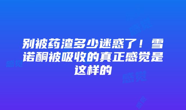 别被药渣多少迷惑了！雪诺酮被吸收的真正感觉是这样的