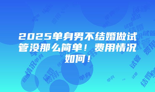 2025单身男不结婚做试管没那么简单！费用情况如何！