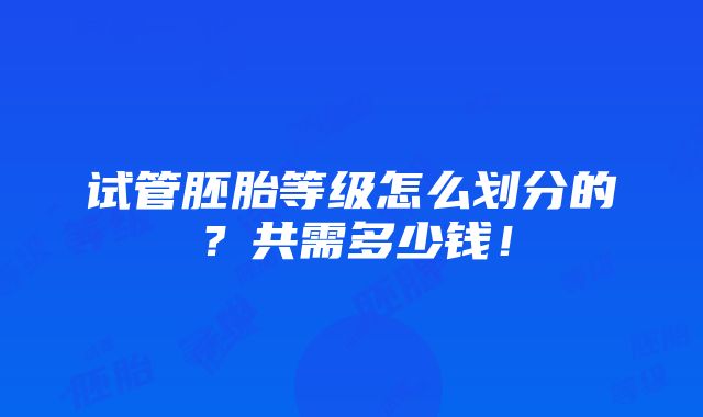 试管胚胎等级怎么划分的？共需多少钱！