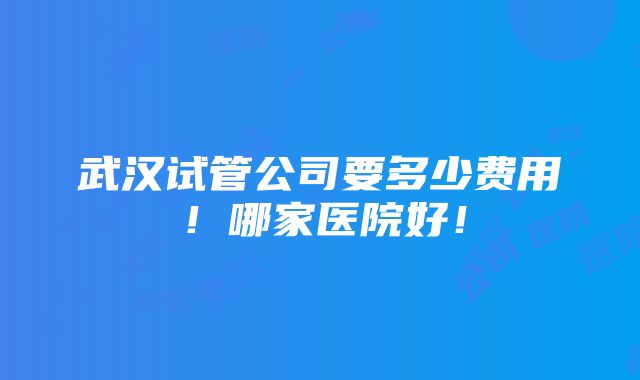 武汉试管公司要多少费用！哪家医院好！