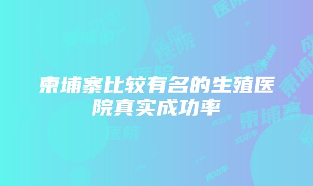 柬埔寨比较有名的生殖医院真实成功率