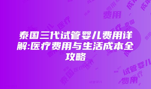 泰国三代试管婴儿费用详解:医疗费用与生活成本全攻略