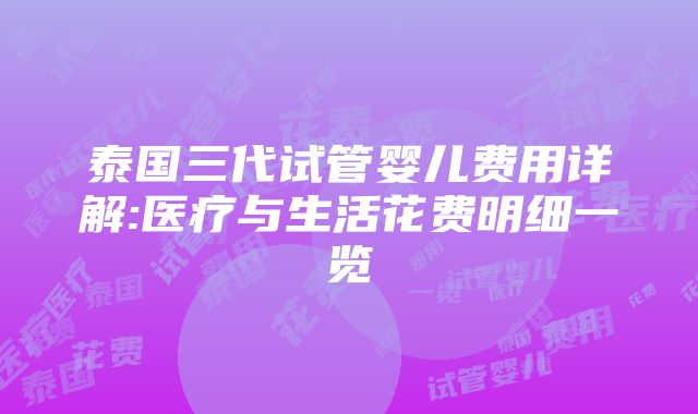 泰国三代试管婴儿费用详解:医疗与生活花费明细一览