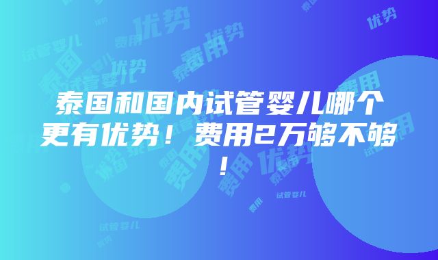 泰国和国内试管婴儿哪个更有优势！费用2万够不够！