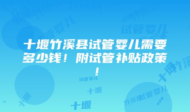 十堰竹溪县试管婴儿需要多少钱！附试管补贴政策！