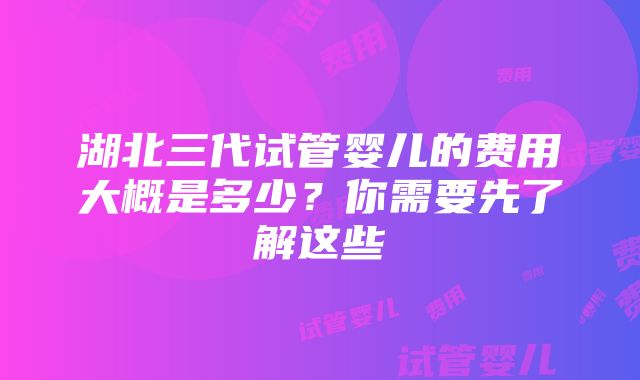 湖北三代试管婴儿的费用大概是多少？你需要先了解这些