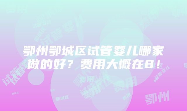 鄂州鄂城区试管婴儿哪家做的好？费用大概在8！