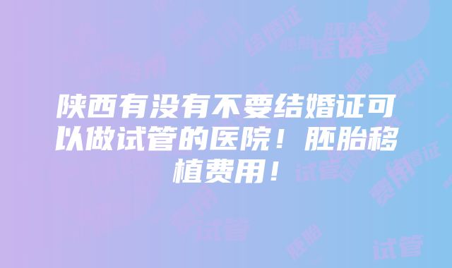 陕西有没有不要结婚证可以做试管的医院！胚胎移植费用！