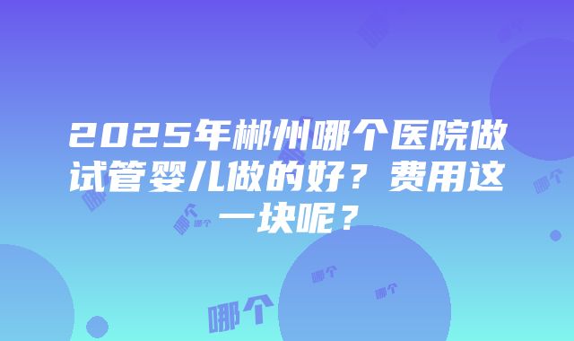 2025年郴州哪个医院做试管婴儿做的好？费用这一块呢？