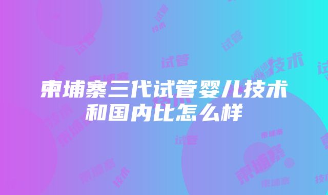 柬埔寨三代试管婴儿技术和国内比怎么样