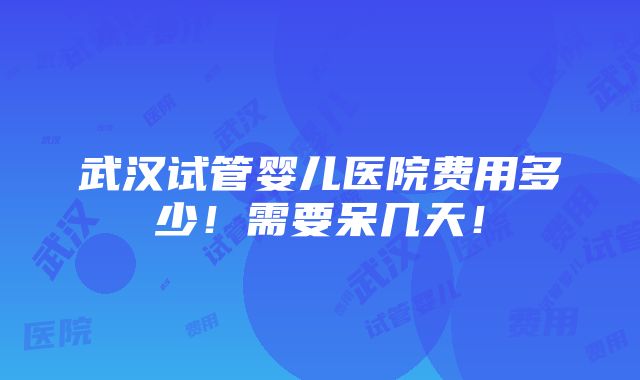 武汉试管婴儿医院费用多少！需要呆几天！