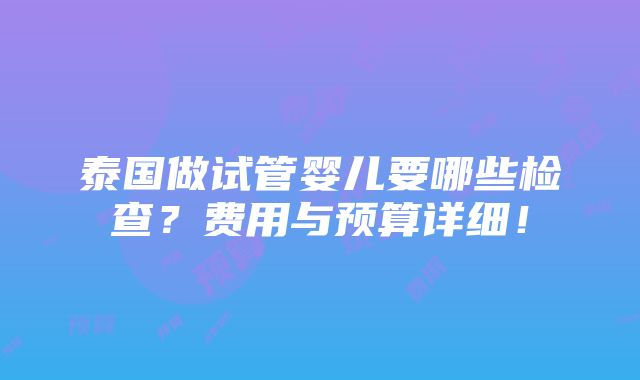 泰国做试管婴儿要哪些检查？费用与预算详细！