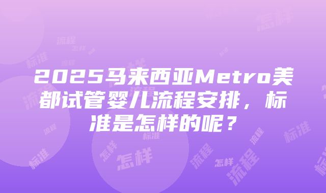 2025马来西亚Metro美都试管婴儿流程安排，标准是怎样的呢？