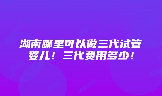 湖南哪里可以做三代试管婴儿！三代费用多少！