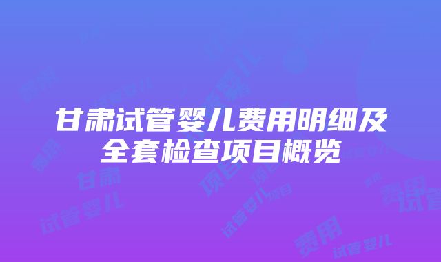 甘肃试管婴儿费用明细及全套检查项目概览