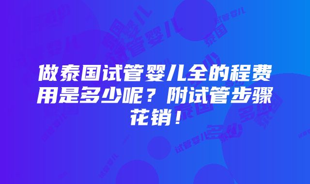 做泰国试管婴儿全的程费用是多少呢？附试管步骤花销！