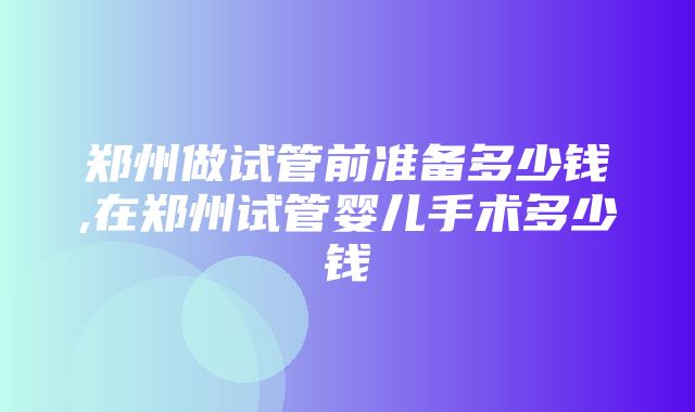 郑州做试管前准备多少钱,在郑州试管婴儿手术多少钱