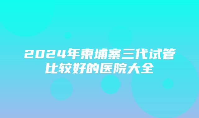 2024年柬埔寨三代试管比较好的医院大全