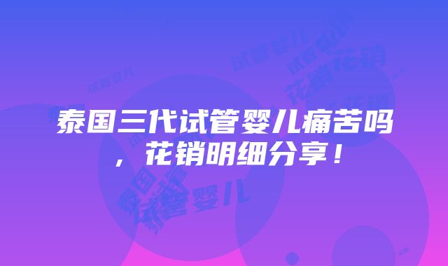 泰国三代试管婴儿痛苦吗，花销明细分享！