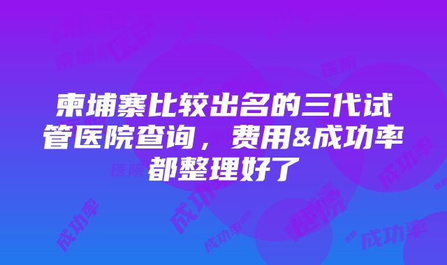 柬埔寨比较出名的三代试管医院查询，费用&成功率都整理好了