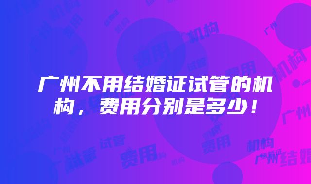 广州不用结婚证试管的机构，费用分别是多少！