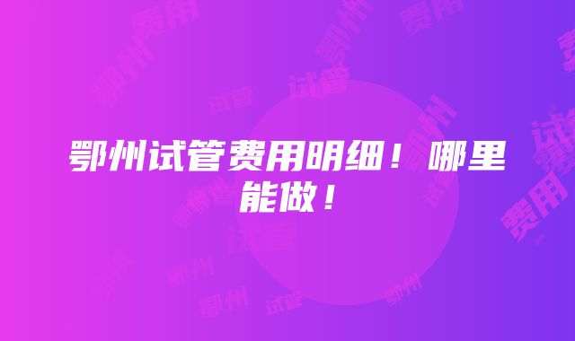 鄂州试管费用明细！哪里能做！