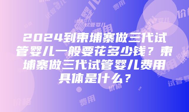 2024到柬埔寨做三代试管婴儿一般要花多少钱？柬埔寨做三代试管婴儿费用具体是什么？