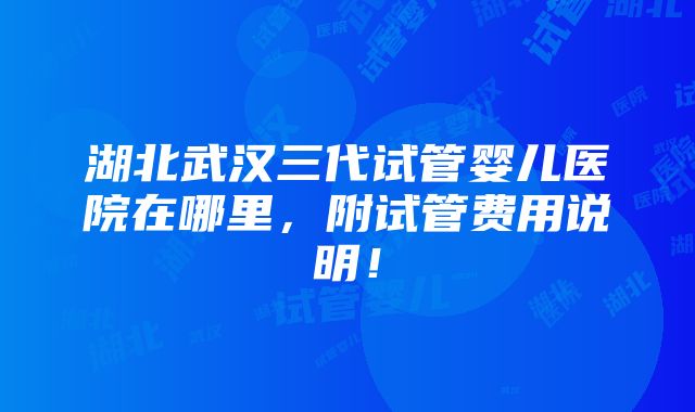 湖北武汉三代试管婴儿医院在哪里，附试管费用说明！