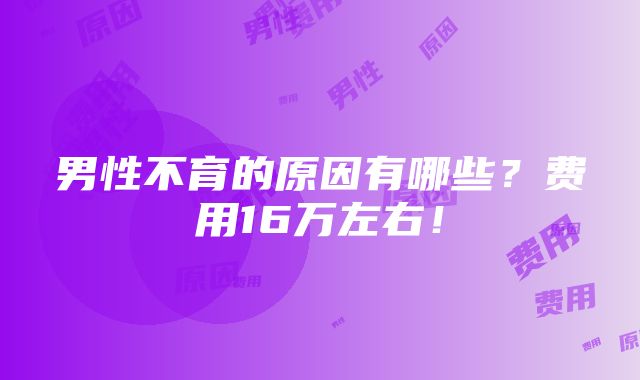 男性不育的原因有哪些？费用16万左右！