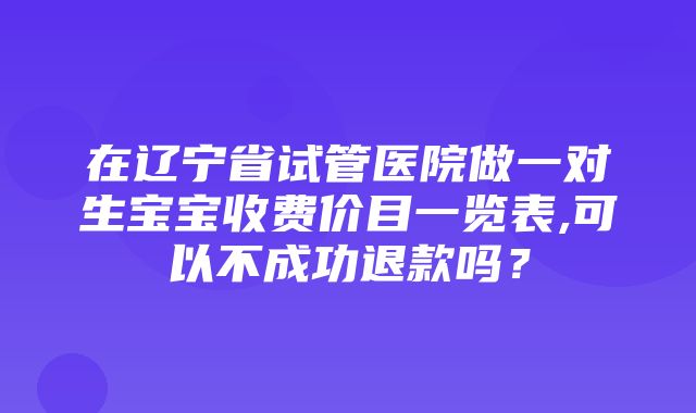 在辽宁省试管医院做一对生宝宝收费价目一览表,可以不成功退款吗？