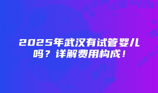 2025年武汉有试管婴儿吗？详解费用构成！