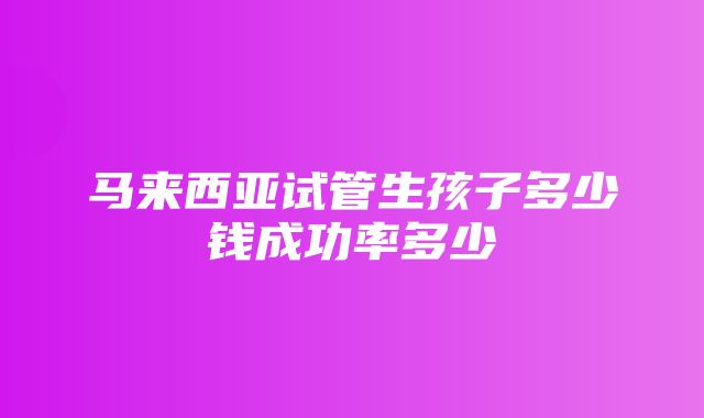 马来西亚试管生孩子多少钱成功率多少