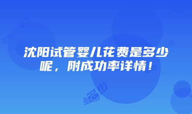 沈阳试管婴儿花费是多少呢，附成功率详情！