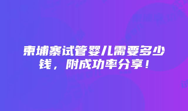 柬埔寨试管婴儿需要多少钱，附成功率分享！