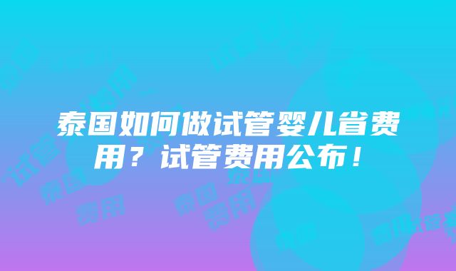 泰国如何做试管婴儿省费用？试管费用公布！