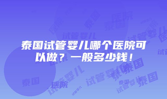 泰国试管婴儿哪个医院可以做？一般多少钱！