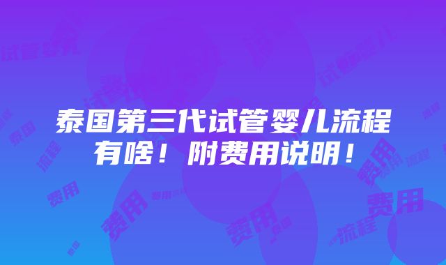 泰国第三代试管婴儿流程有啥！附费用说明！