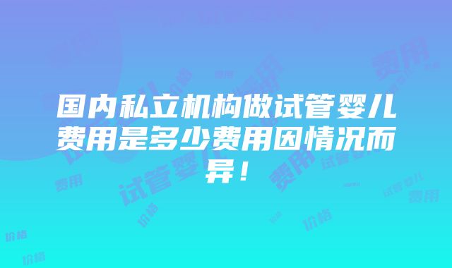 国内私立机构做试管婴儿费用是多少费用因情况而异！